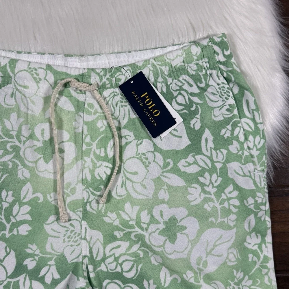 Polo Ralph Lauren Men's Size Medium Green White Floral Spa Terry Pull On Shorts
